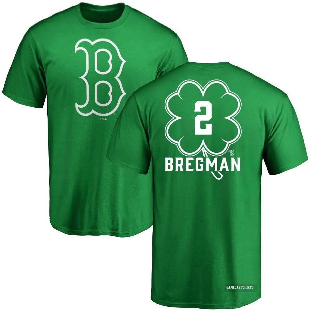 Alex Bregman Boston Red Sox ＃2 Green Dubliner T-Shirt Kelly