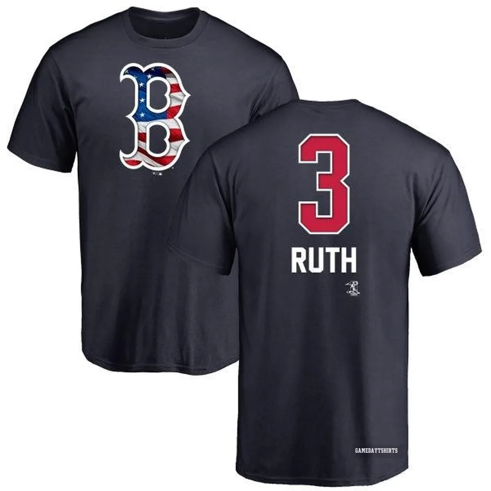 Babe Ruth Boston Red Sox ＃3 Navy Name and Number Banner Wave T-Shirt