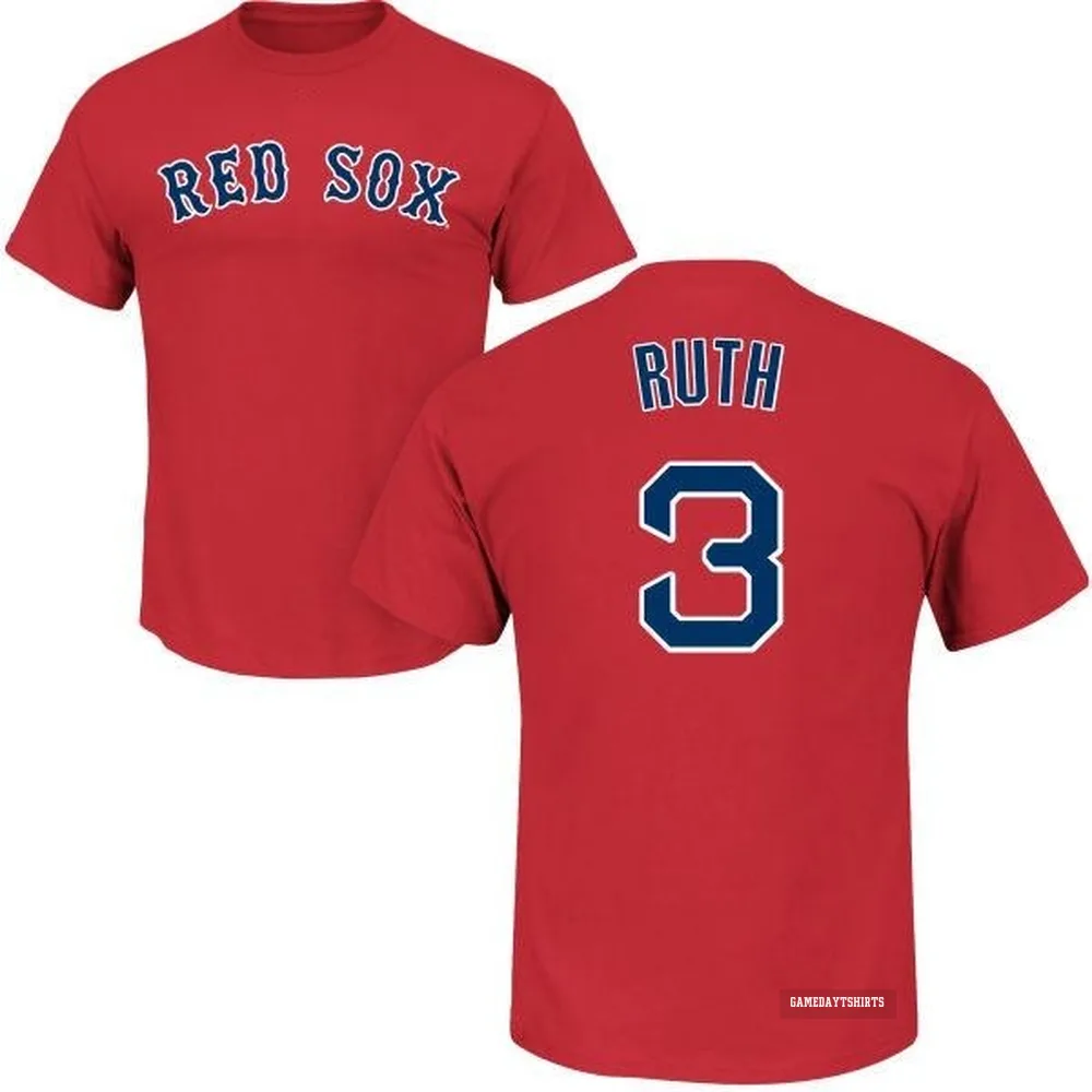 Babe Ruth Boston Red Sox ＃3 Scarlet Roster T-Shirt