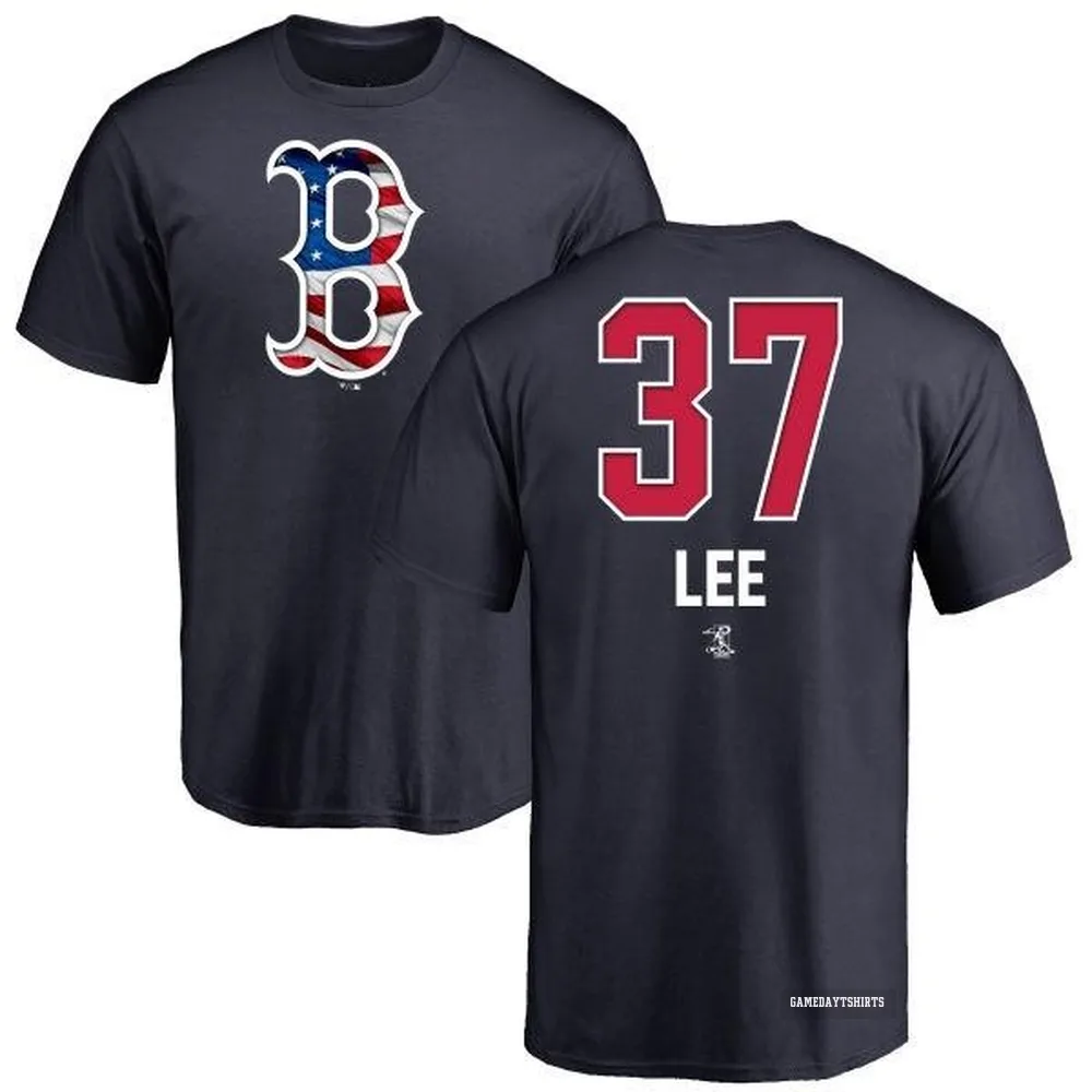 Bill Lee Boston Red Sox ＃37 Navy Name and Number Banner Wave T-Shirt