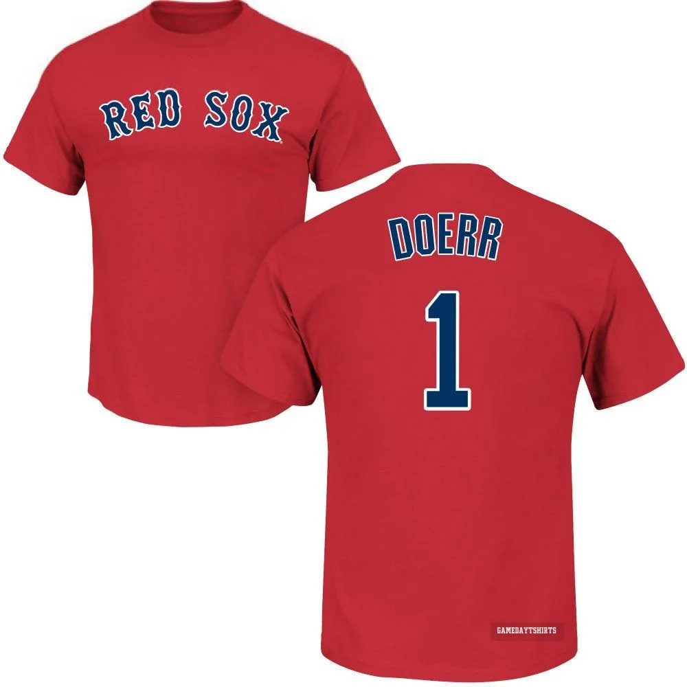 Bobby Doerr Boston Red Sox ＃1 Scarlet Roster T-Shirt