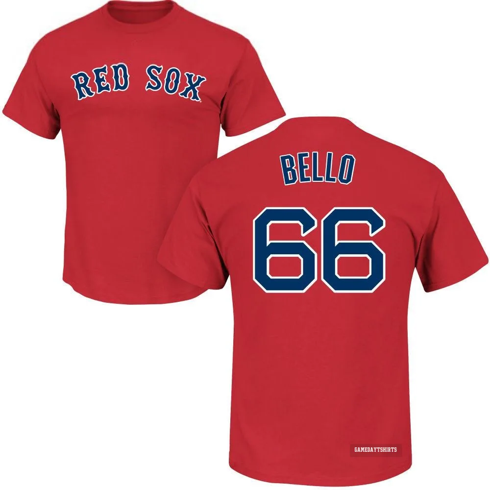 Brayan Bello Boston Red Sox ＃66 Scarlet Roster T-Shirt