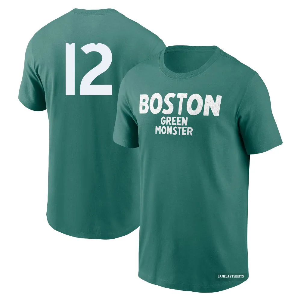 Connor Wong Boston Red Sox ＃12 Green 2025 City Connect Wordmark T-Shirt