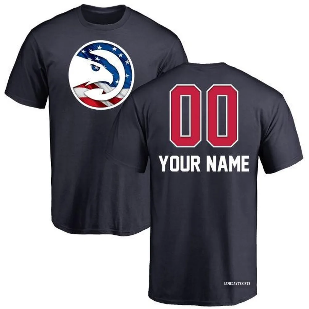 Custom Atlanta Hawks ＃00 Navy Name and Number Banner Wave T-Shirt