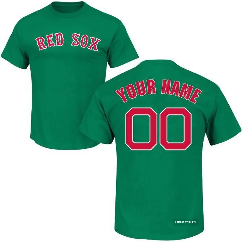 Custom Boston Red Sox ＃00 Green St. Patrick's Day Roster T-Shirt