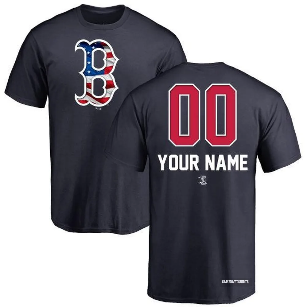 Custom Boston Red Sox ＃00 Navy Name and Number Banner Wave T-Shirt