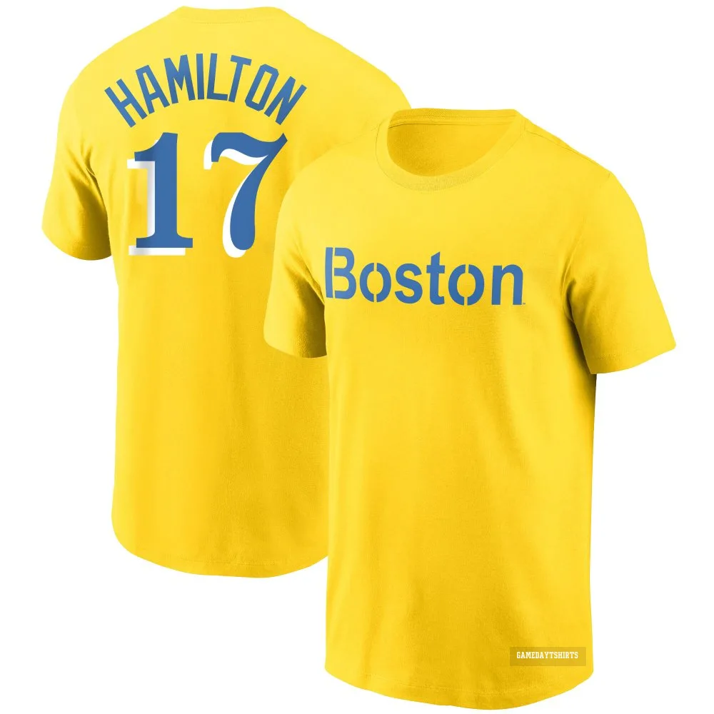 David Hamilton Boston Red Sox ＃17 Gold City Connect T-Shirt
