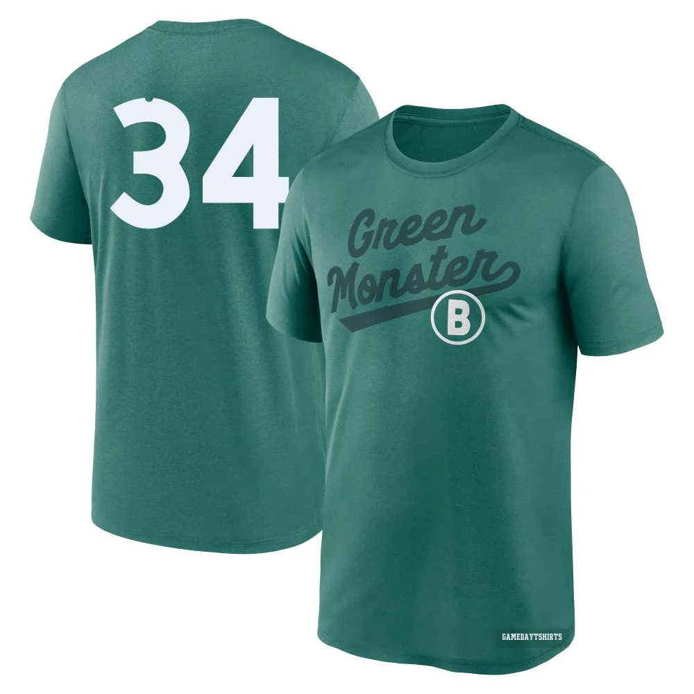 David Ortiz Boston Red Sox ＃34 Green 2025 City Connect Team Phrase Script Performance T-Shirt