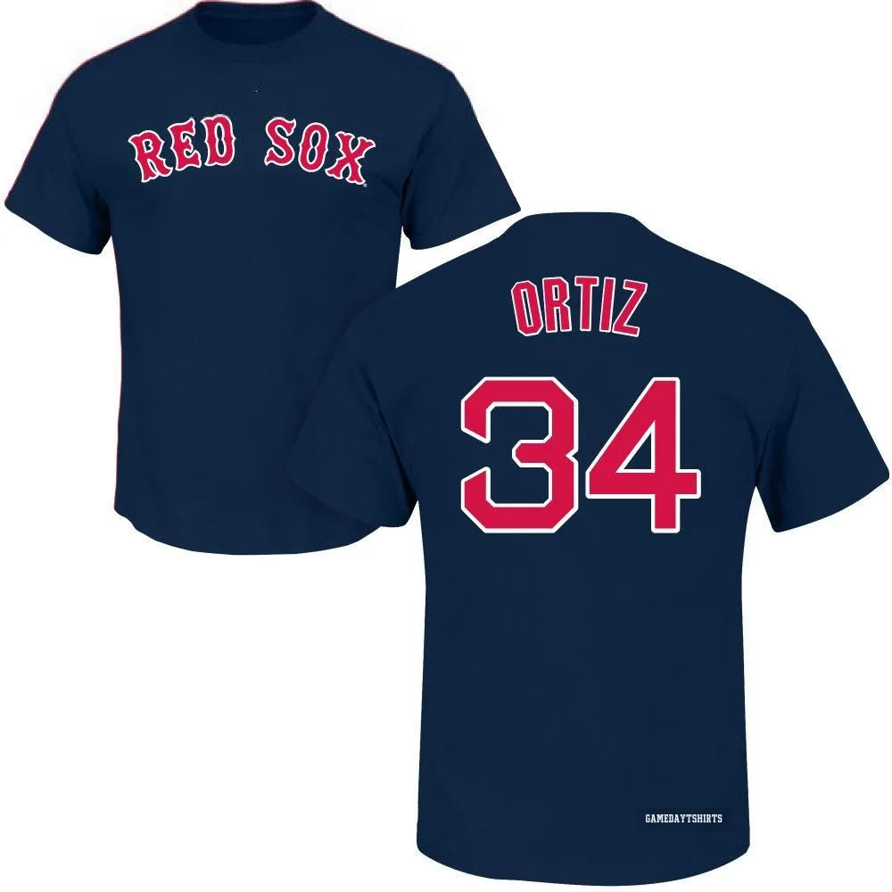 David Ortiz Boston Red Sox ＃34 Navy Roster T-Shirt