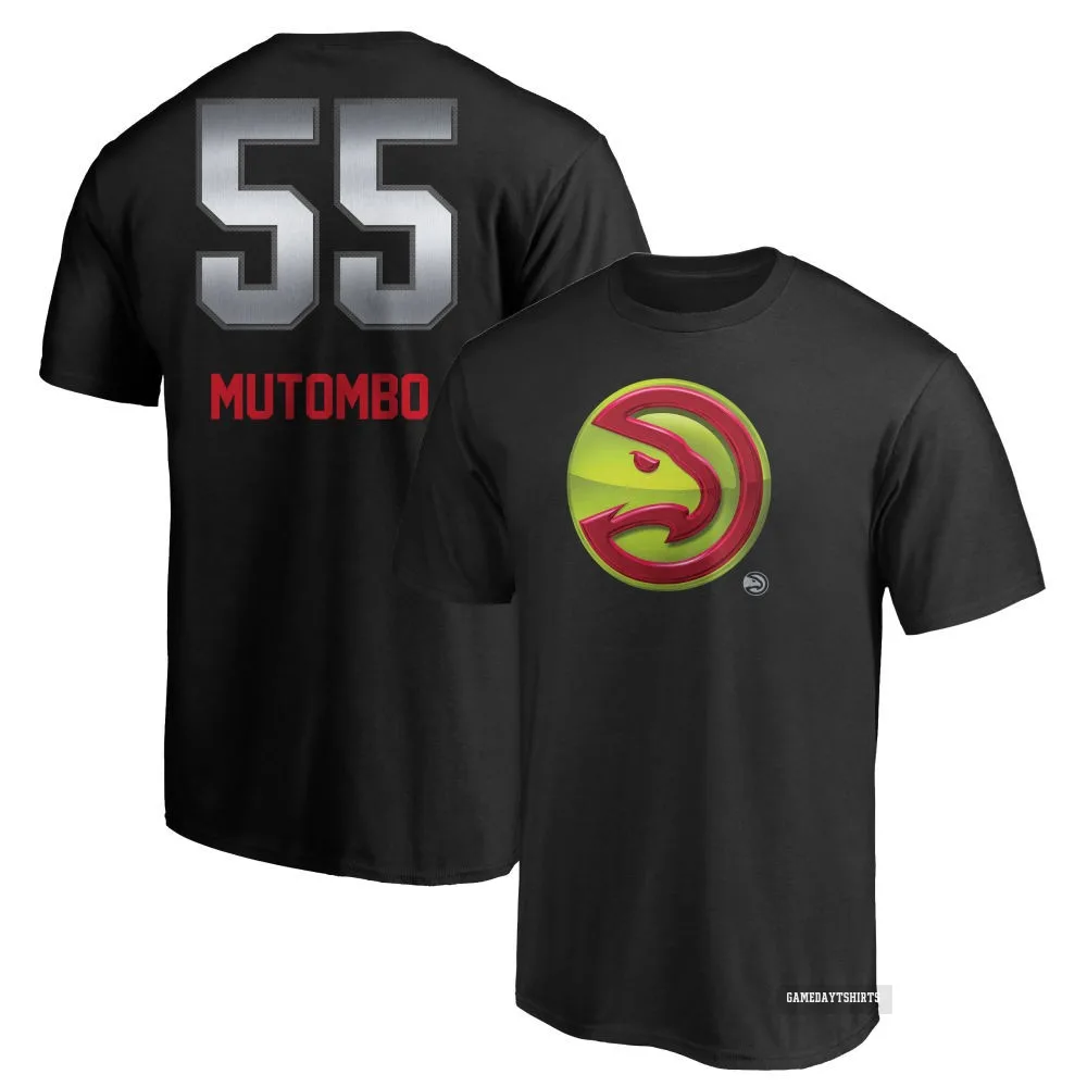 Dikembe Mutombo Atlanta Hawks ＃55 Black Midnight Mascot T-Shirt