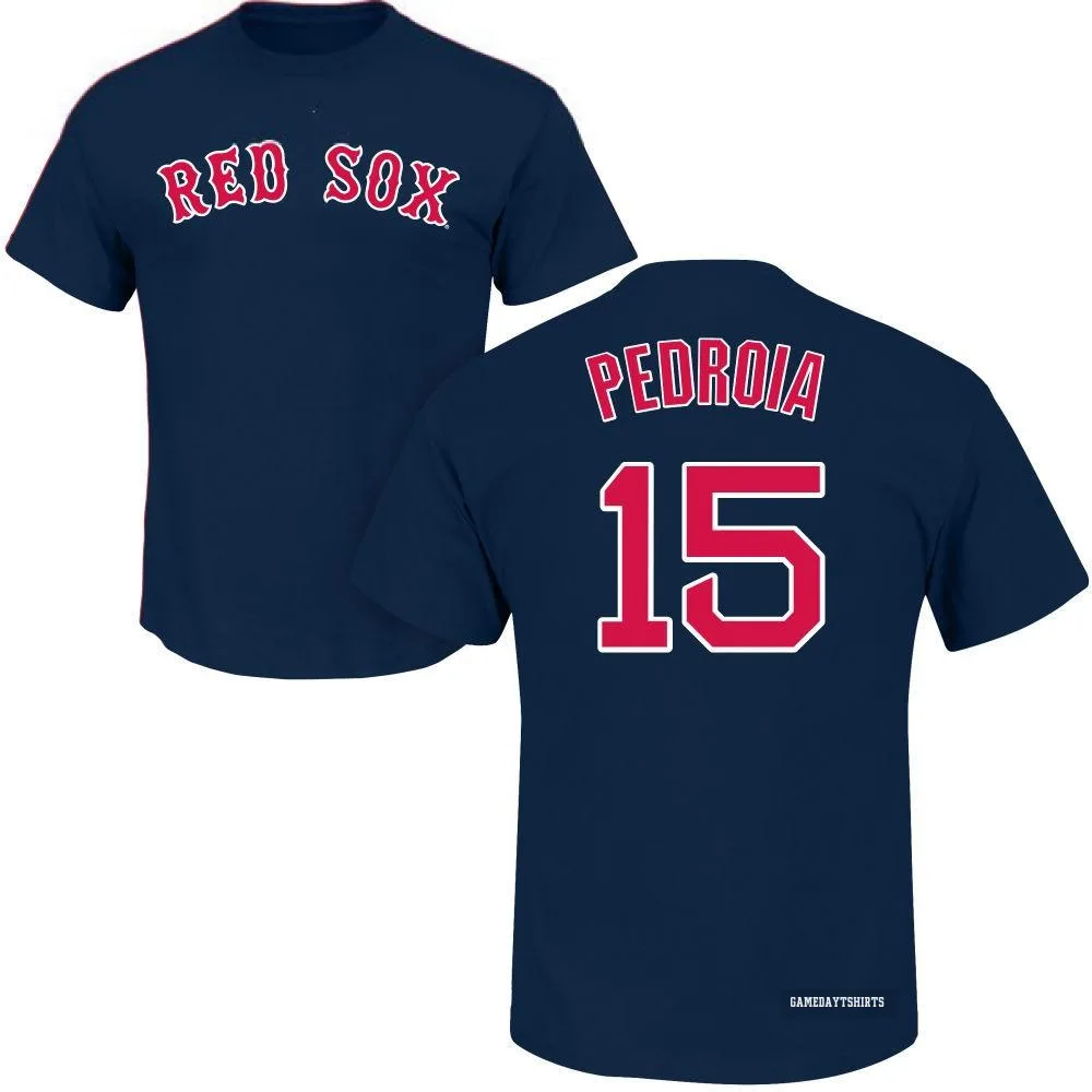 Dustin Pedroia Boston Red Sox ＃15 Navy Roster T-Shirt
