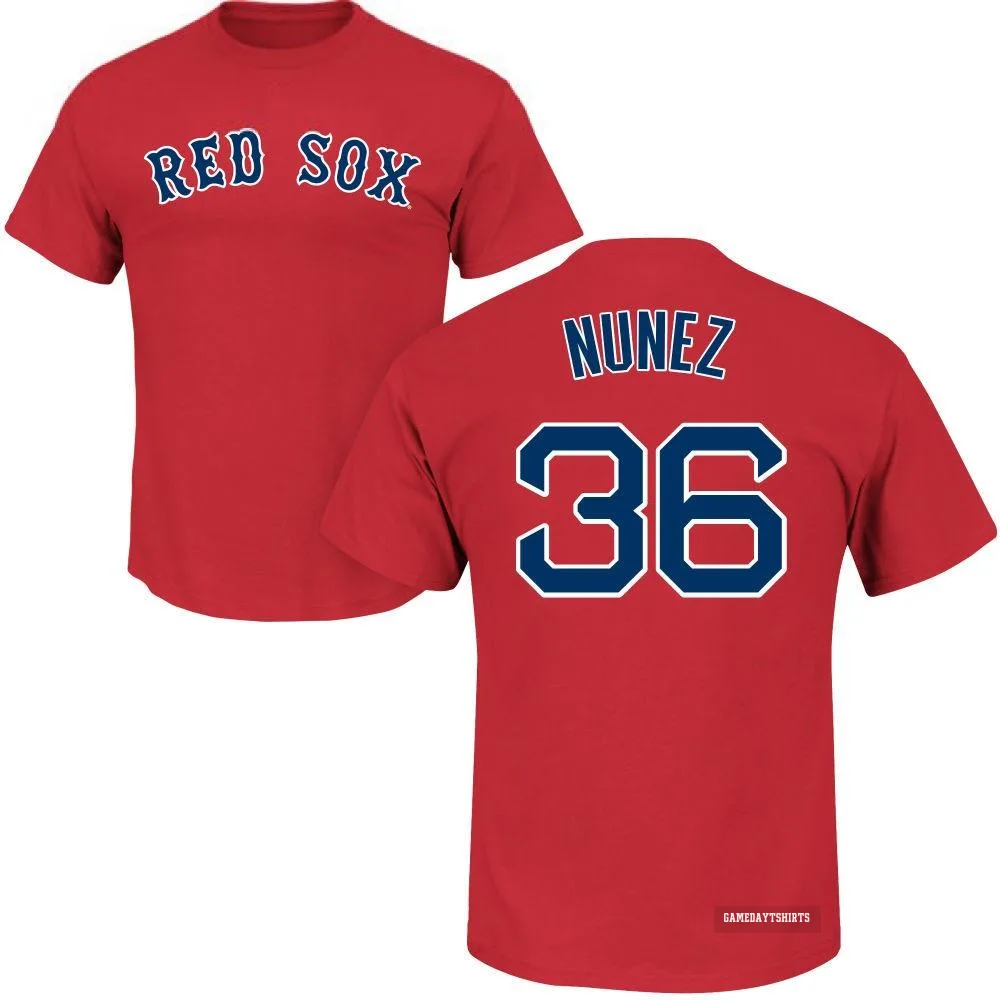 Eduardo Nunez Boston Red Sox ＃36 Scarlet Roster T-Shirt