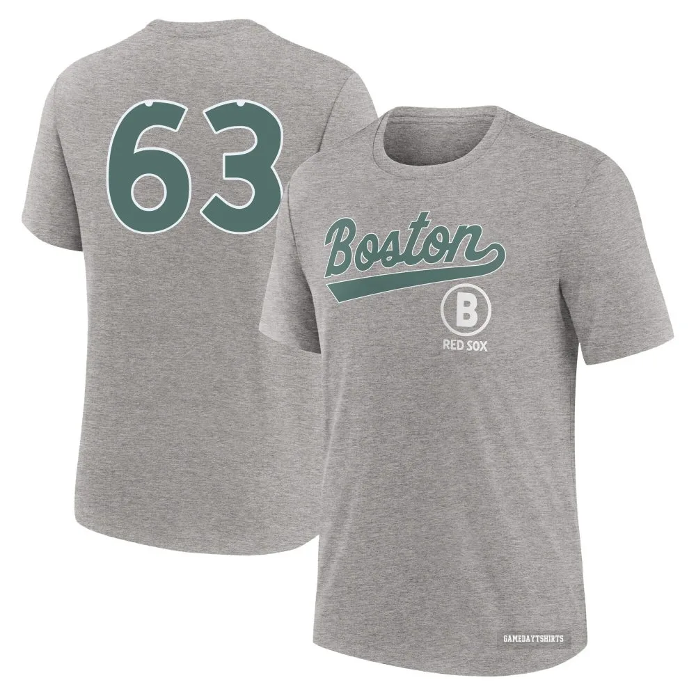 Justin Slaten Boston Red Sox ＃63 Charcoal Heather 2025 City Connect T-Shirt
