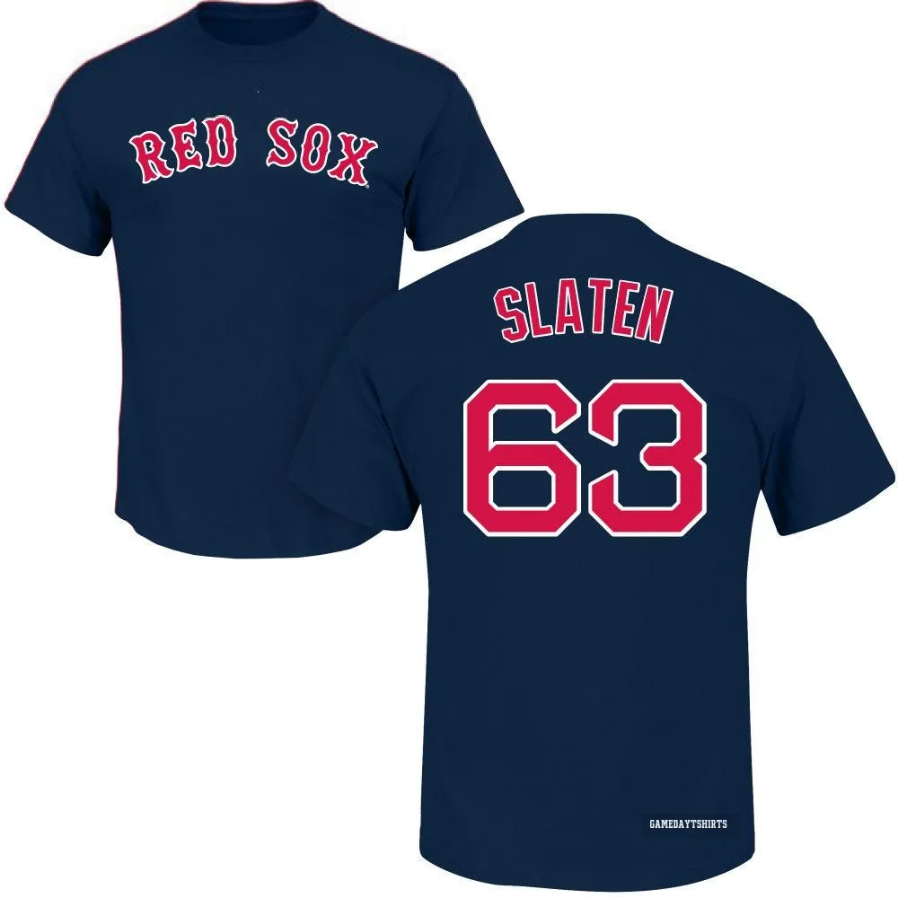 Justin Slaten Boston Red Sox ＃63 Navy Roster T-Shirt