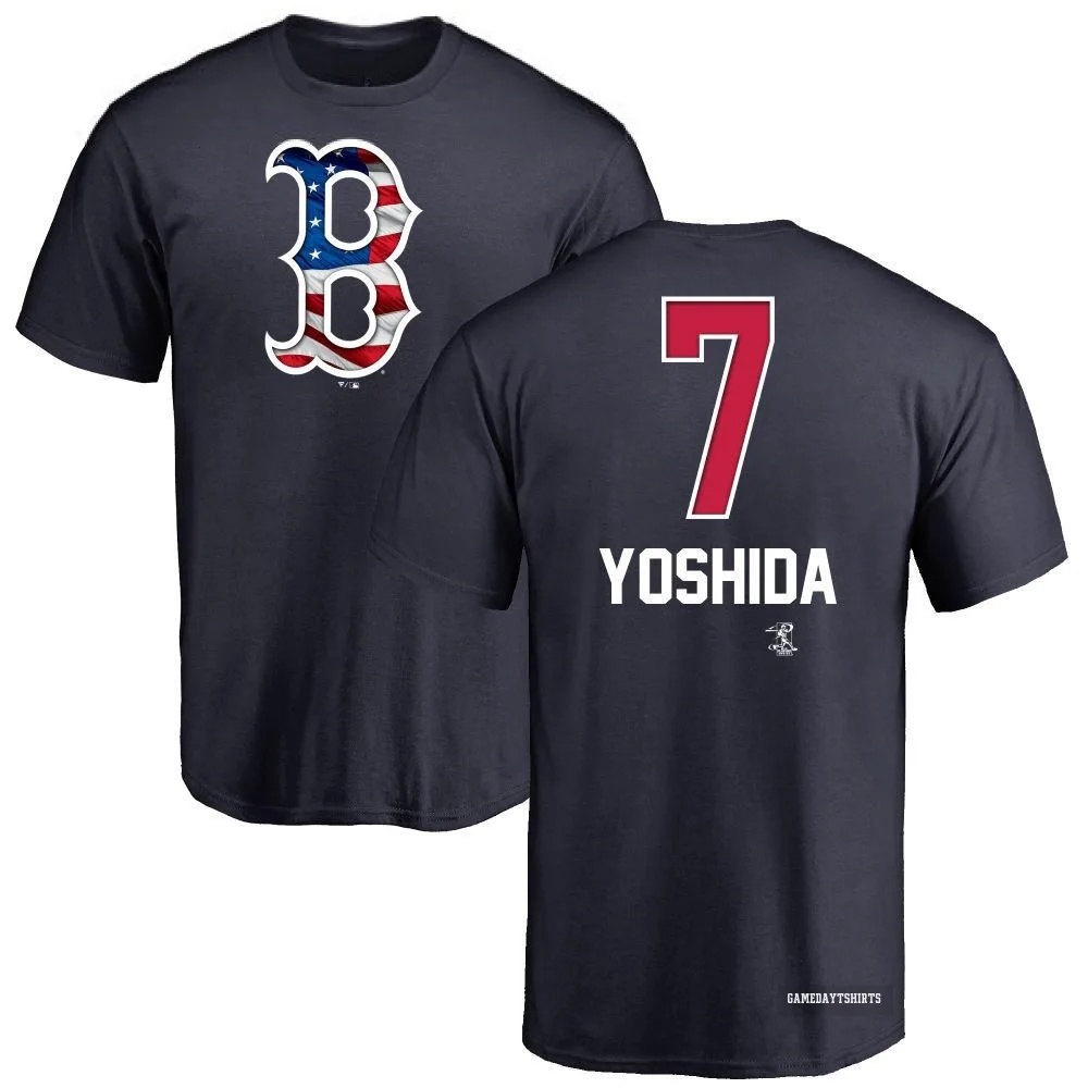 Masataka Yoshida Boston Red Sox ＃7 Navy Name and Number Banner Wave T-Shirt
