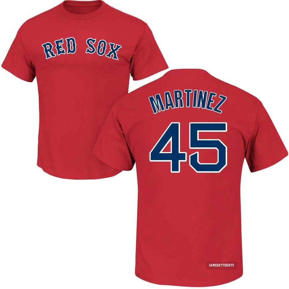 Pedro Martinez Boston Red Sox ＃45 Scarlet Roster T-Shirt