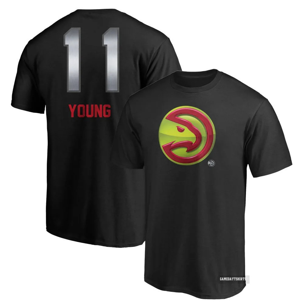 Trae Young Atlanta Hawks ＃11 Black Midnight Mascot T-Shirt
