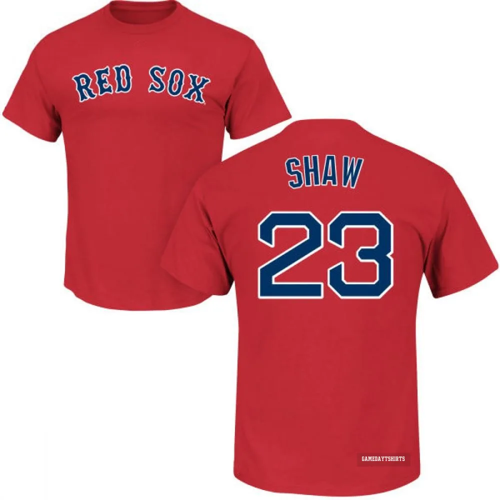 Travis Shaw Boston Red Sox ＃23 Scarlet Roster T-Shirt