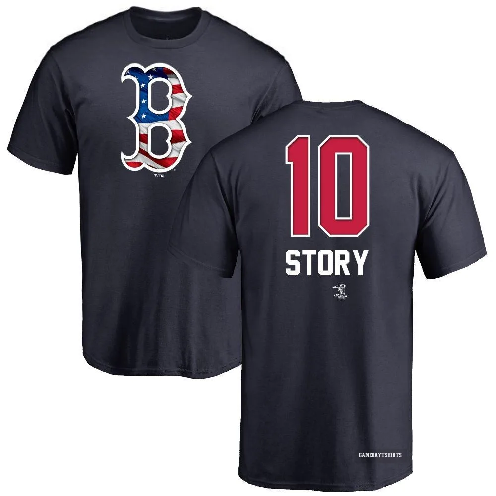 Trevor Story Boston Red Sox ＃10 Navy Name and Number Banner Wave T-Shirt