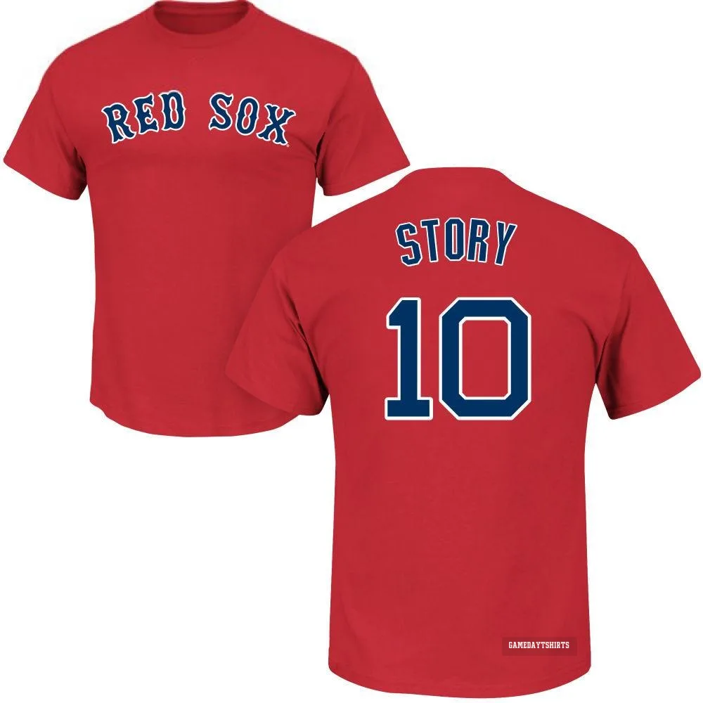 Trevor Story Boston Red Sox ＃10 Scarlet Roster T-Shirt