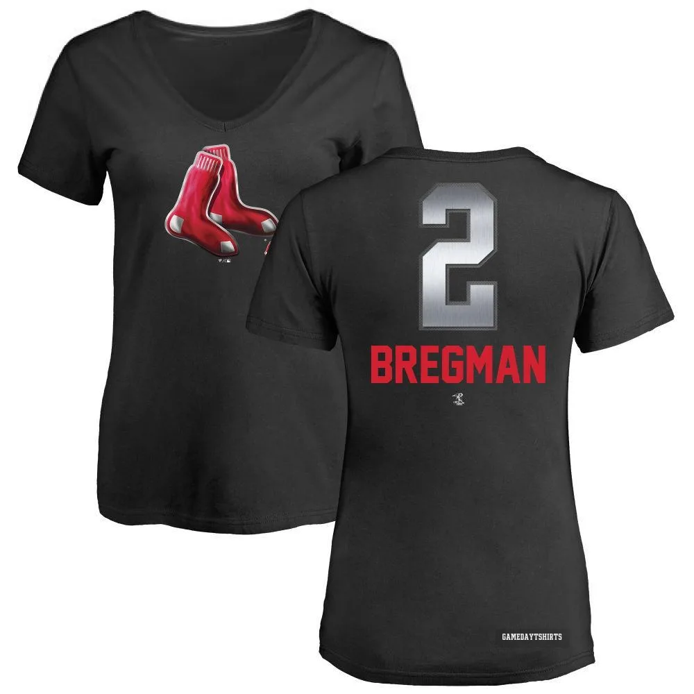 Women's Alex Bregman Boston Red Sox ＃2 Black Midnight Mascot V-Neck T-Shirt
