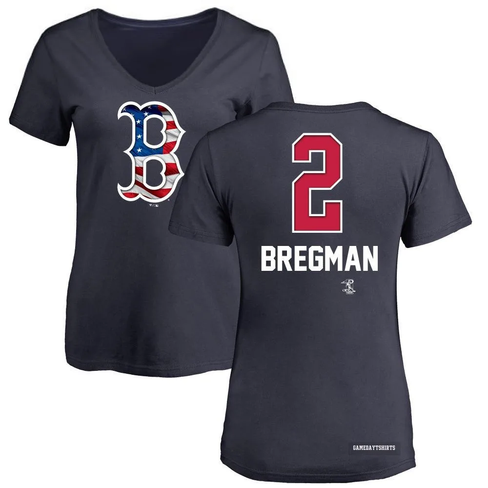 Women's Alex Bregman Boston Red Sox ＃2 Navy Name and Number Banner Wave V-Neck T-Shirt