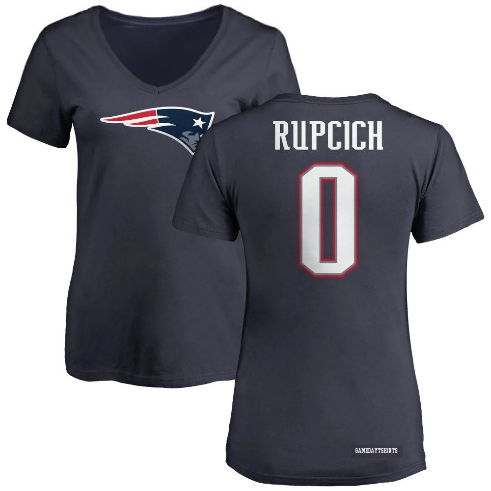 Women's Andrew Rupcich New England Patriots ＃0 Navy Logo T-Shirt ...