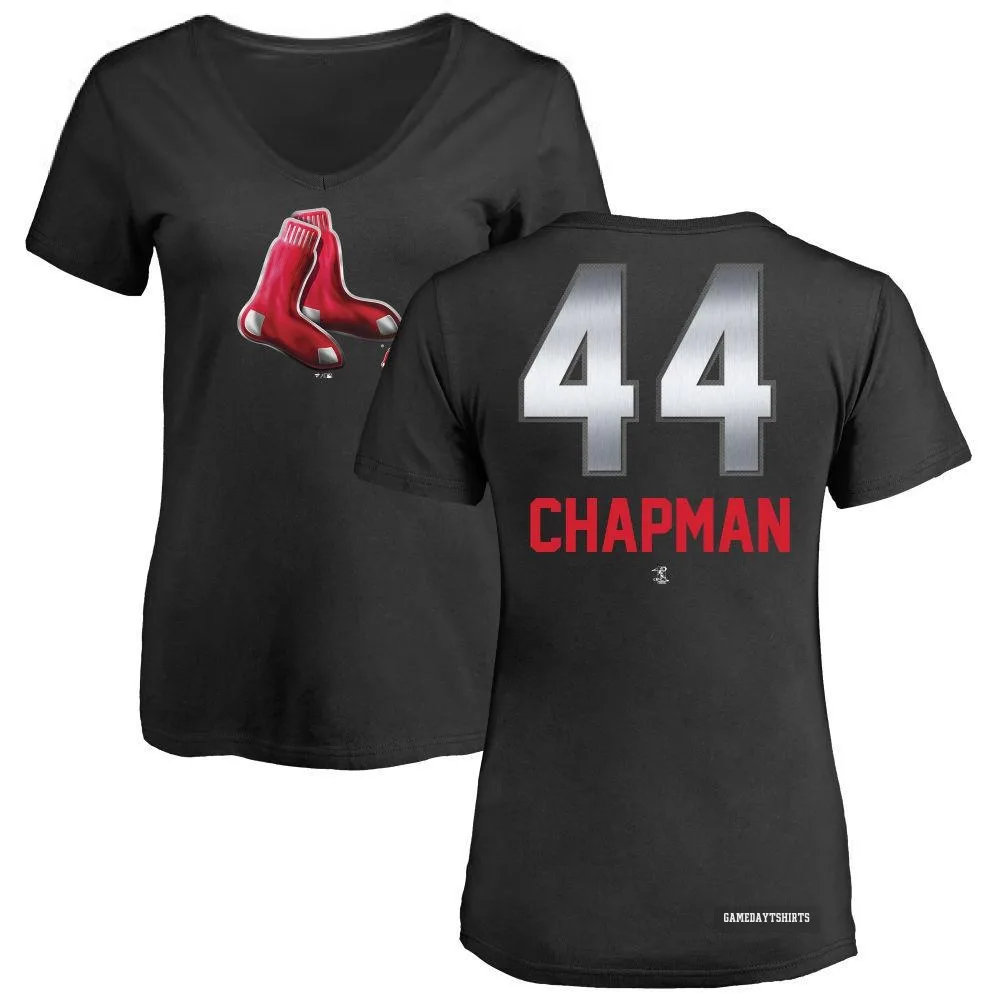 Women's Aroldis Chapman Boston Red Sox ＃44 Black Midnight Mascot V-Neck T-Shirt