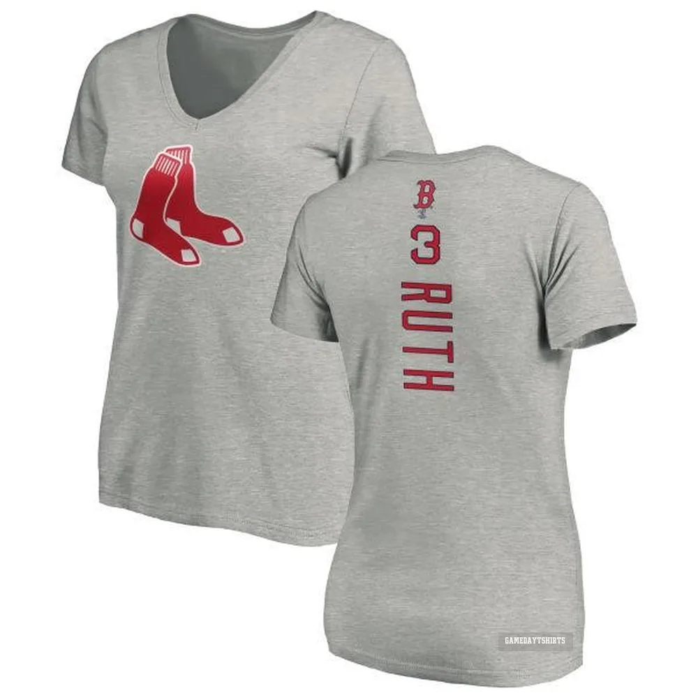 Women's Babe Ruth Boston Red Sox ＃3 Backer Slim Fit T-Shirt Ash