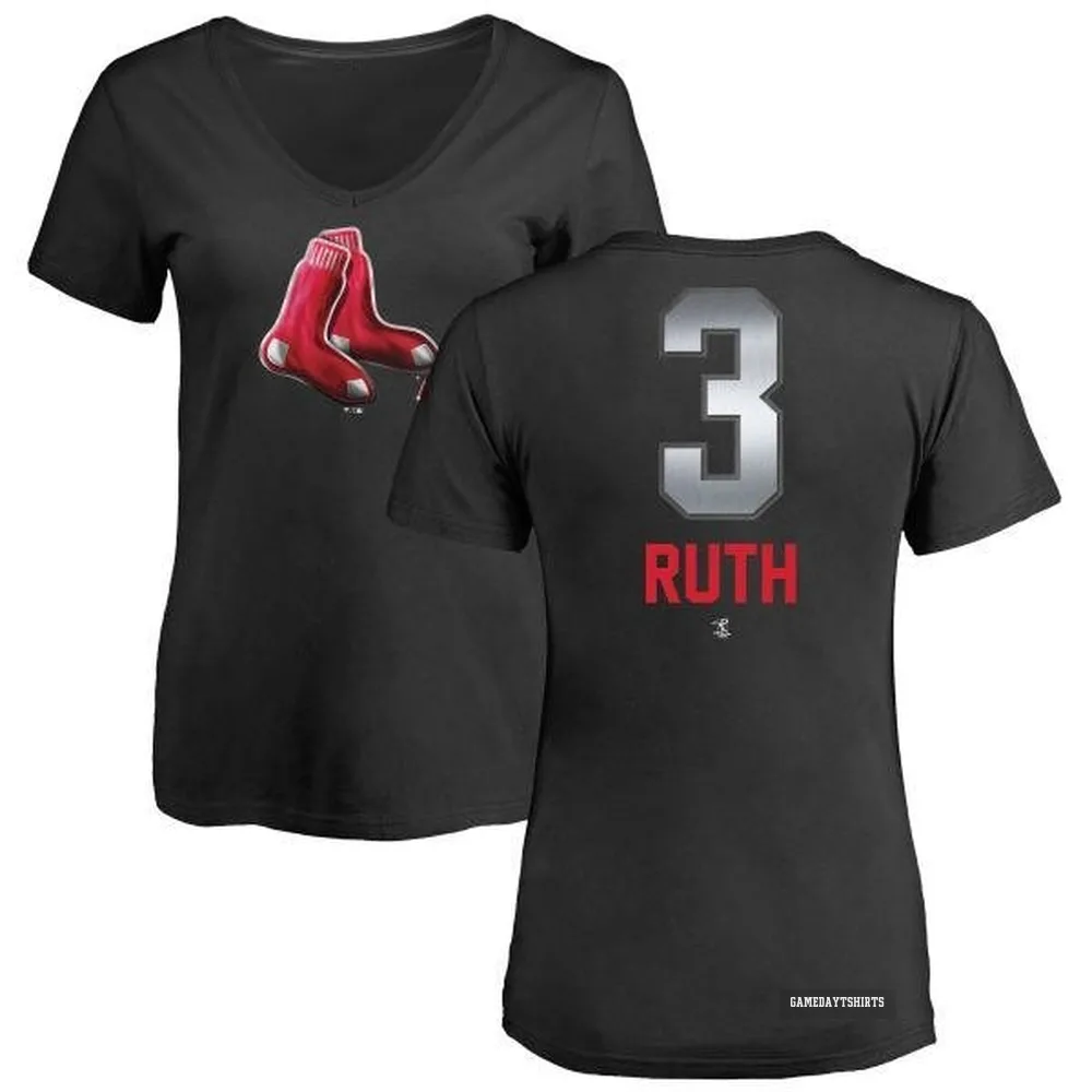 Women's Babe Ruth Boston Red Sox ＃3 Black Midnight Mascot V-Neck T-Shirt