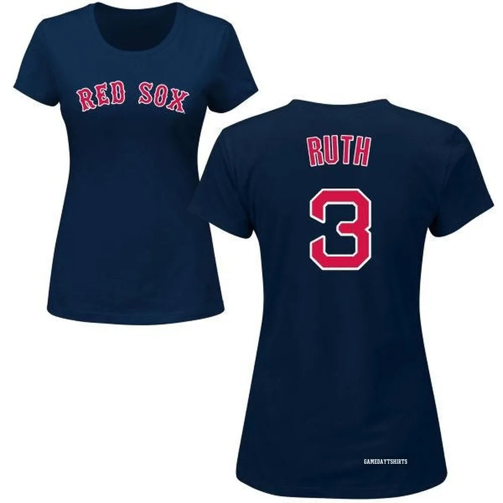 Women's Babe Ruth Boston Red Sox ＃3 Navy Roster T-Shirt