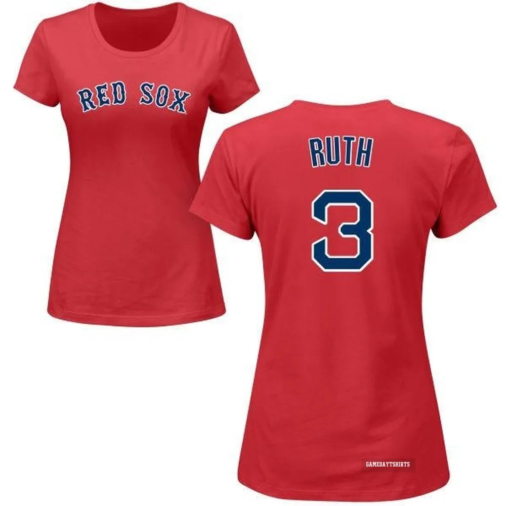 Women's Babe Ruth Boston Red Sox ＃3 Red Roster T-Shirt
