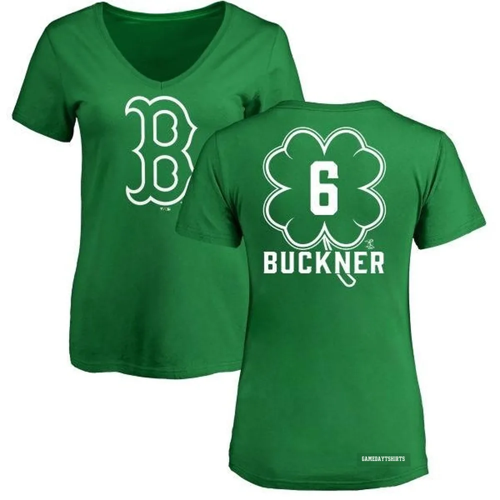 Women's Bill Buckner Boston Red Sox ＃6 Green Dubliner V-Neck T-Shirt Kelly