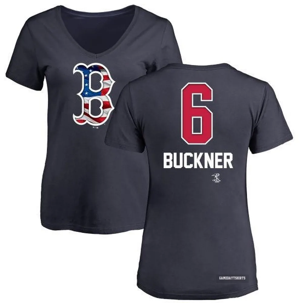Women's Bill Buckner Boston Red Sox ＃6 Navy Name and Number Banner Wave V-Neck T-Shirt