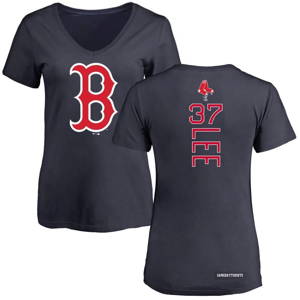 Women's Bill Lee Boston Red Sox ＃37 Navy Backer Slim Fit T-Shirt