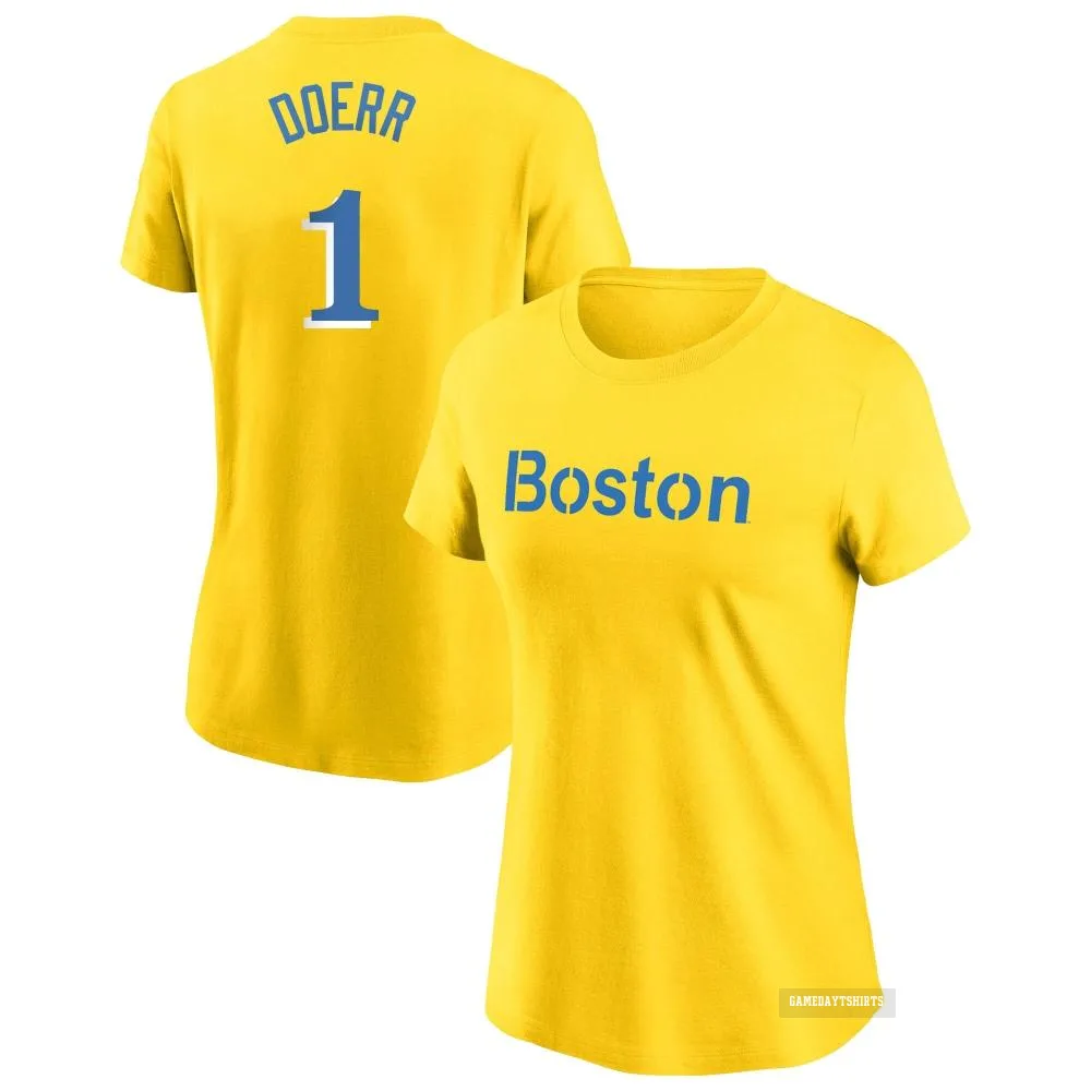 Women's Bobby Doerr Boston Red Sox ＃1 Gold City Connect T-Shirt