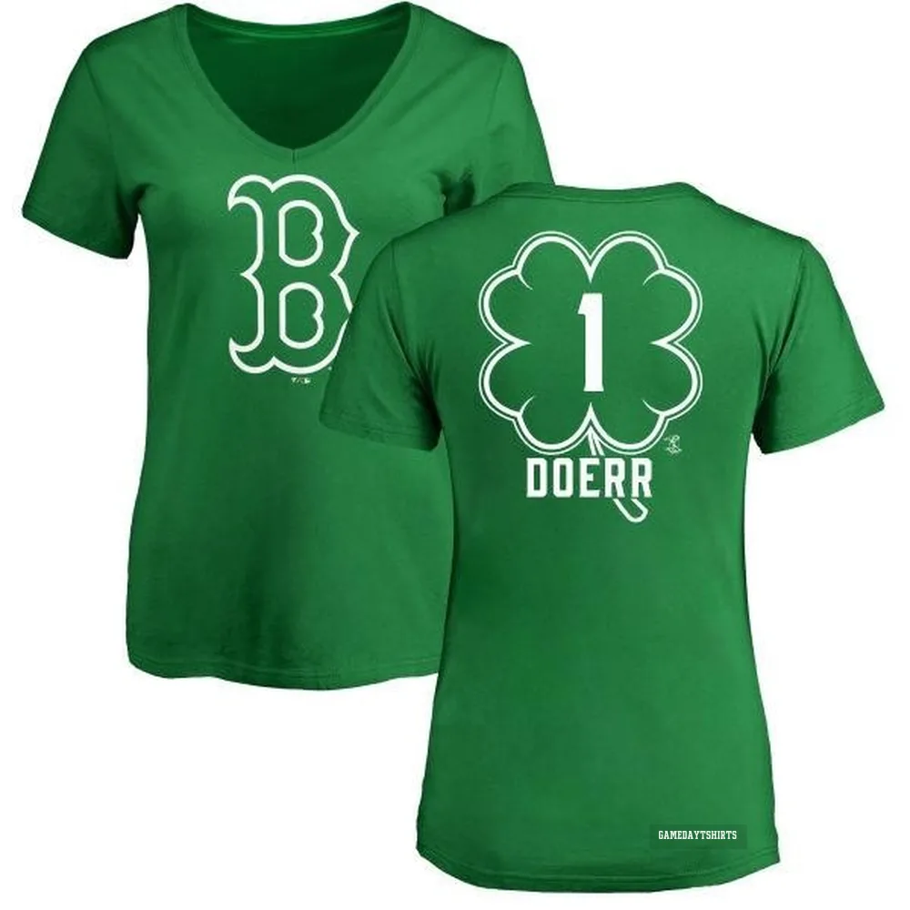 Women's Bobby Doerr Boston Red Sox ＃1 Green Dubliner V-Neck T-Shirt Kelly