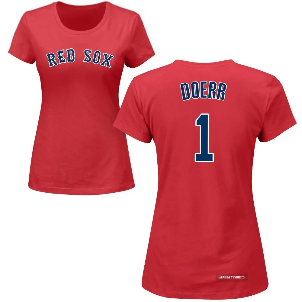 Women's Bobby Doerr Boston Red Sox ＃1 Red Roster T-Shirt
