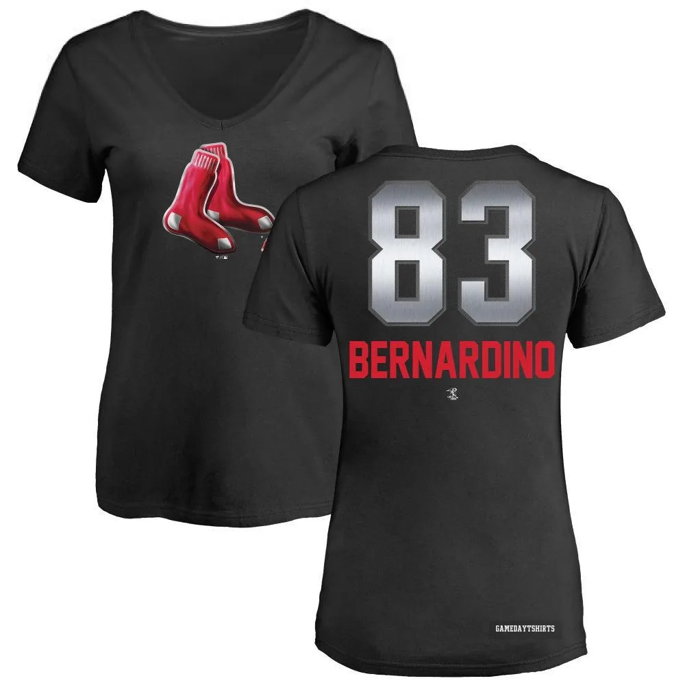 Women's Brennan Bernardino Boston Red Sox ＃83 Black Midnight Mascot V-Neck T-Shirt