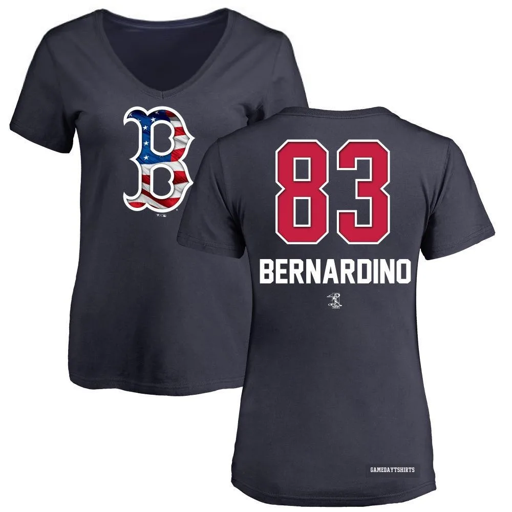 Women's Brennan Bernardino Boston Red Sox ＃83 Navy Name and Number Banner Wave V-Neck T-Shirt