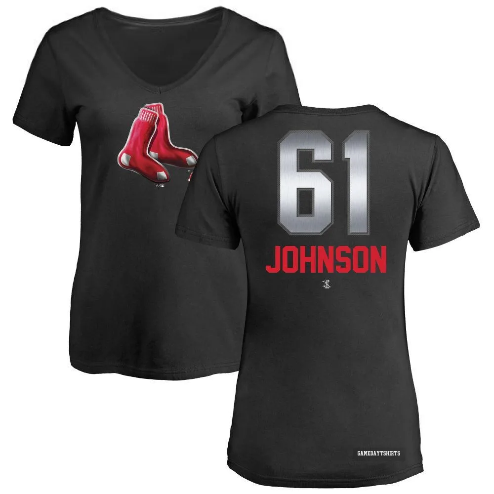 Women's Brian Johnson Boston Red Sox ＃61 Black Midnight Mascot V-Neck T-Shirt