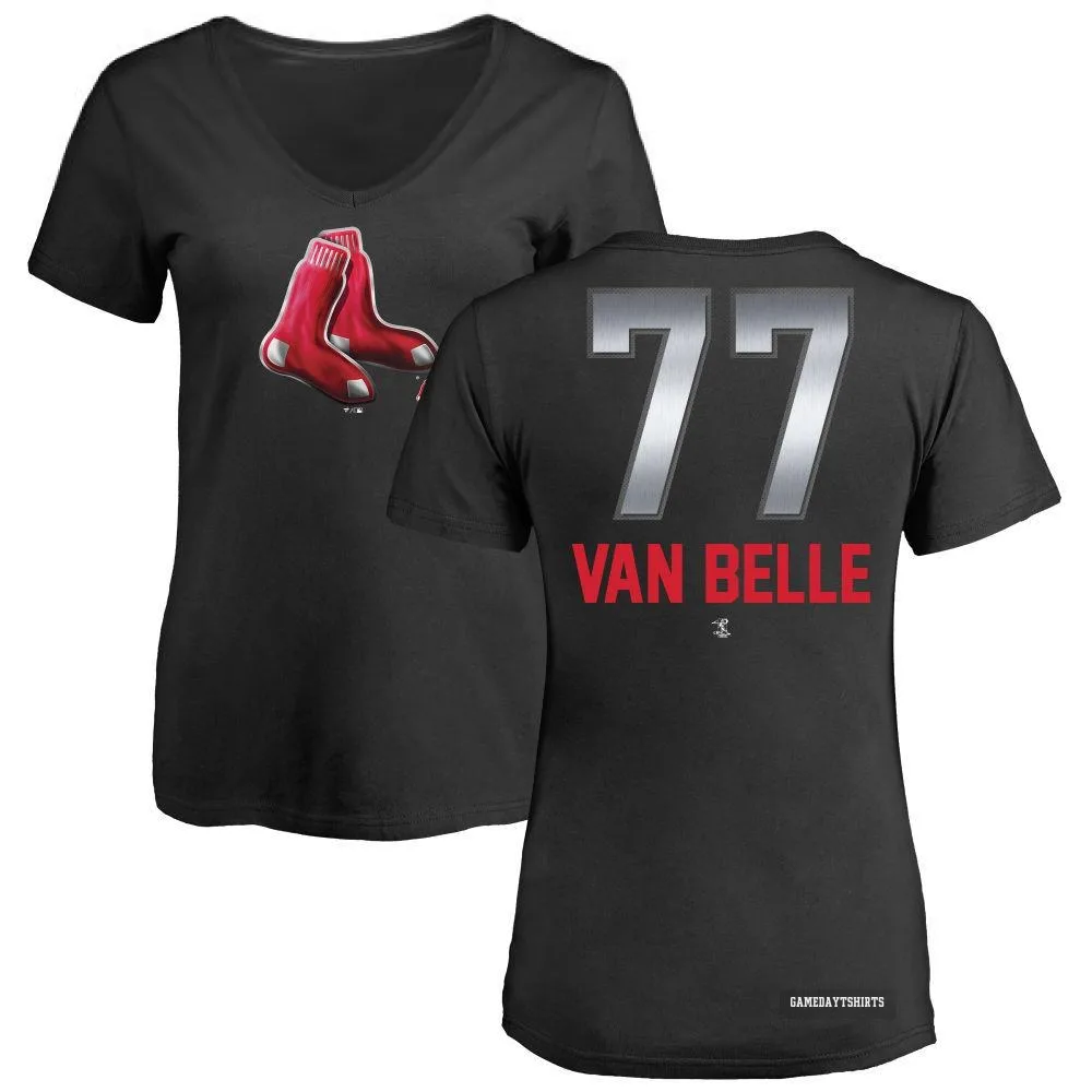 Women's Brian Van Belle Boston Red Sox ＃77 Black Midnight Mascot V-Neck T-Shirt