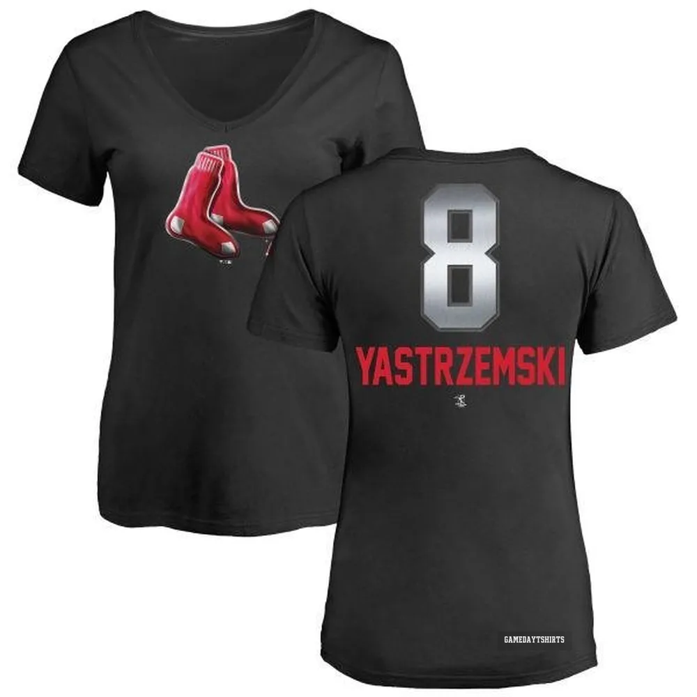 Women's Carl Yastrzemski Boston Red Sox ＃8 Black Midnight Mascot V-Neck T-Shirt