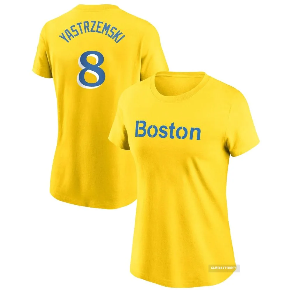 Women's Carl Yastrzemski Boston Red Sox ＃8 Gold City Connect T-Shirt