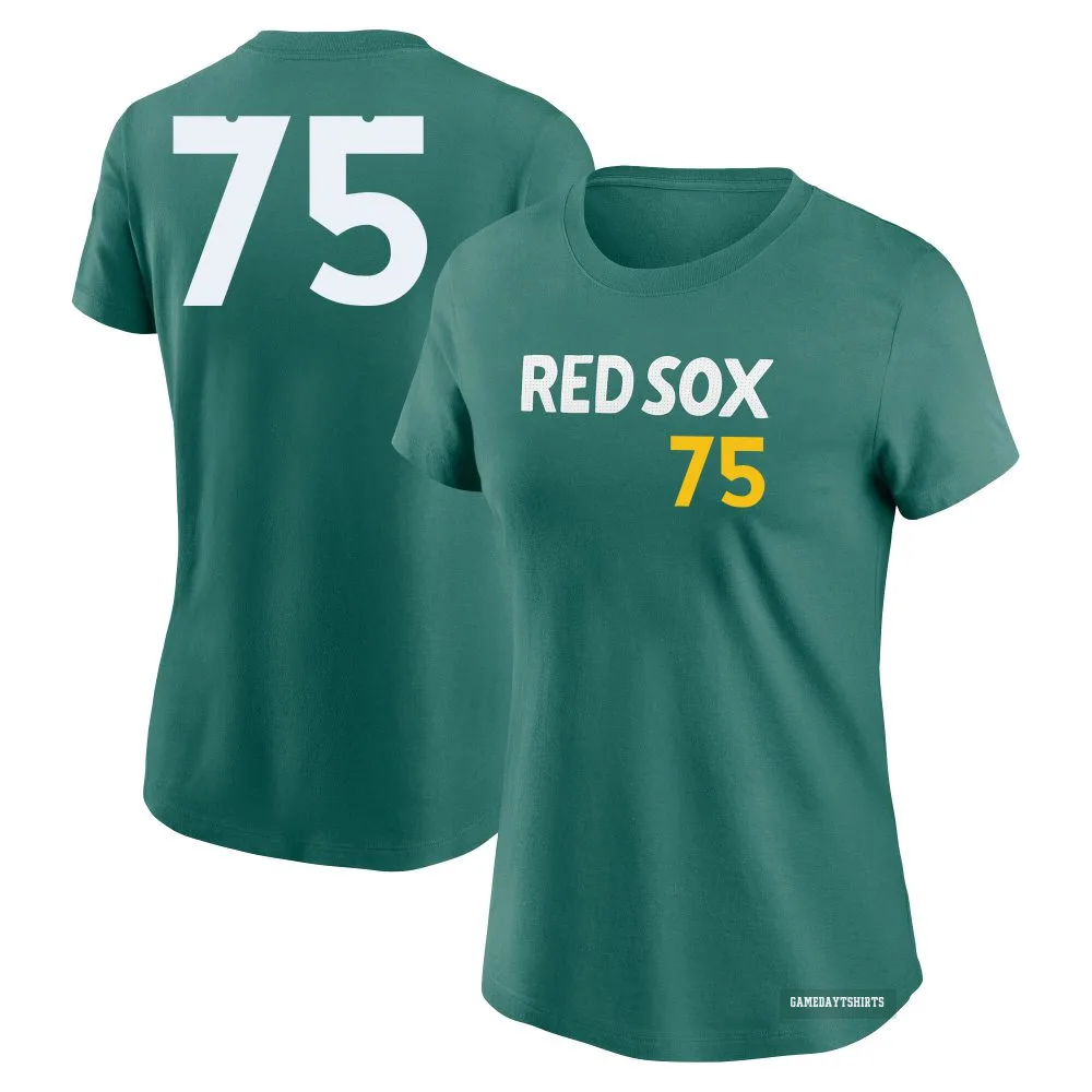 Women's Carlos Narvaez Boston Red Sox ＃75 Green 2025 City Connect Fuse T-Shirt