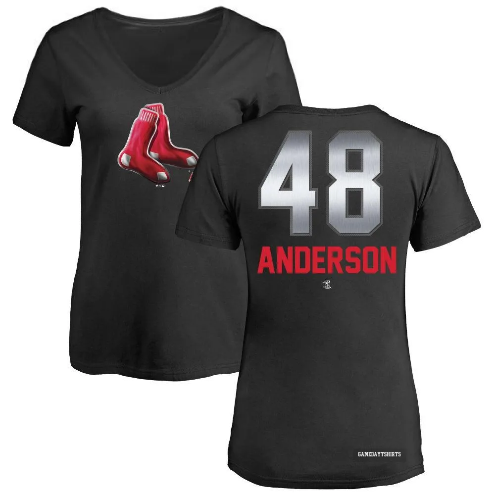 Women's Chase Anderson Boston Red Sox ＃48 Black Midnight Mascot V-Neck T-Shirt