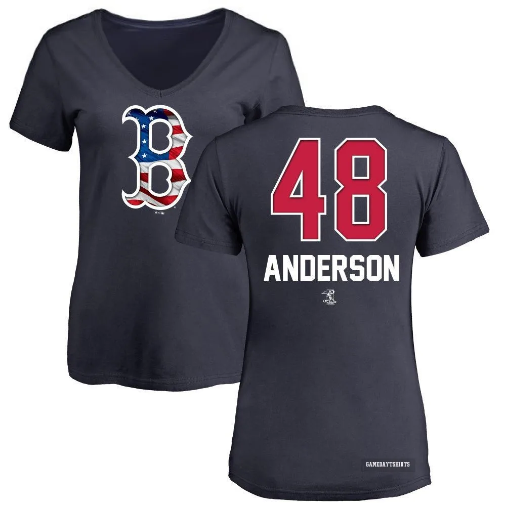 Women's Chase Anderson Boston Red Sox ＃48 Navy Name and Number Banner Wave V-Neck T-Shirt
