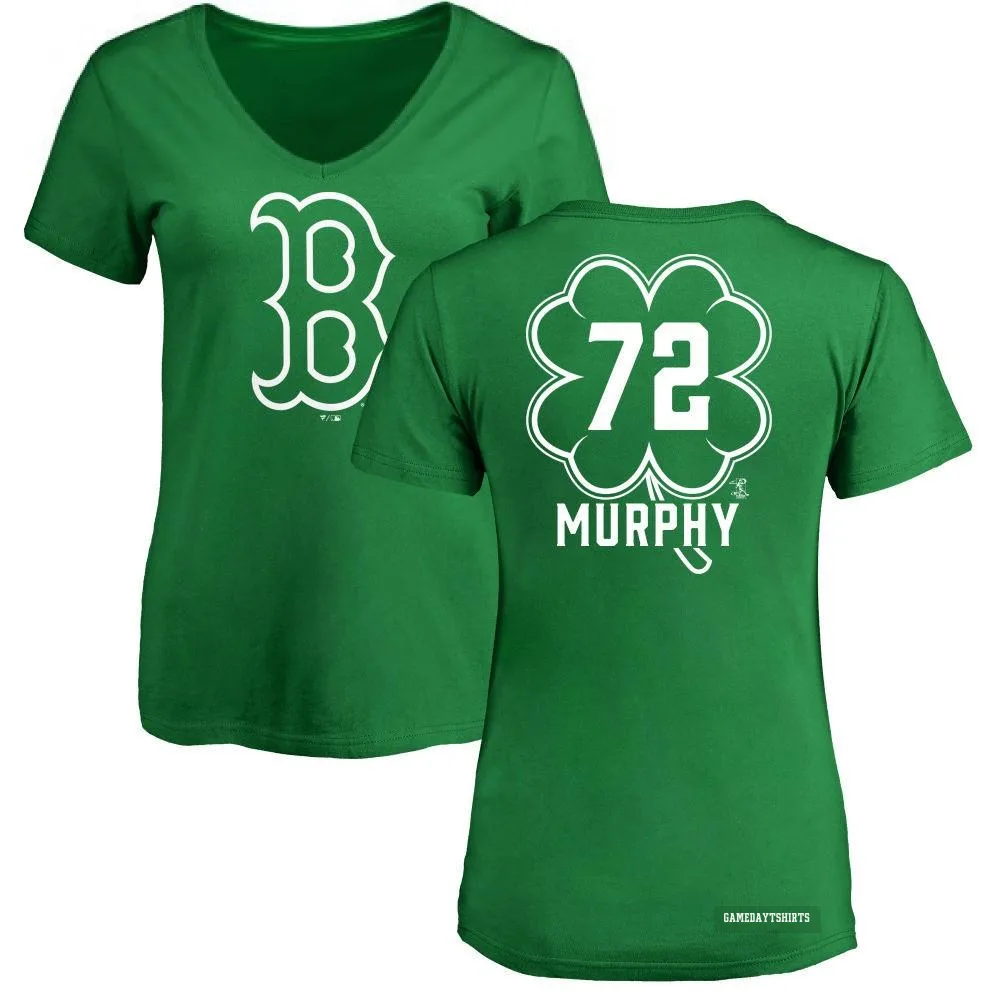 Women's Chris Murphy Boston Red Sox ＃72 Green Dubliner V-Neck T-Shirt Kelly