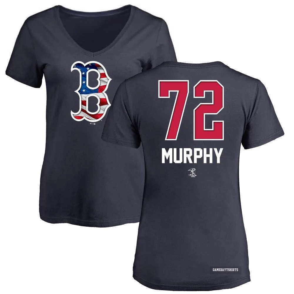 Women's Chris Murphy Boston Red Sox ＃72 Navy Name and Number Banner Wave V-Neck T-Shirt