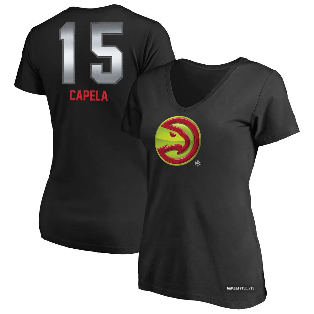 Women's Clint Capela Atlanta Hawks ＃15 Black Midnight Mascot T-Shirt